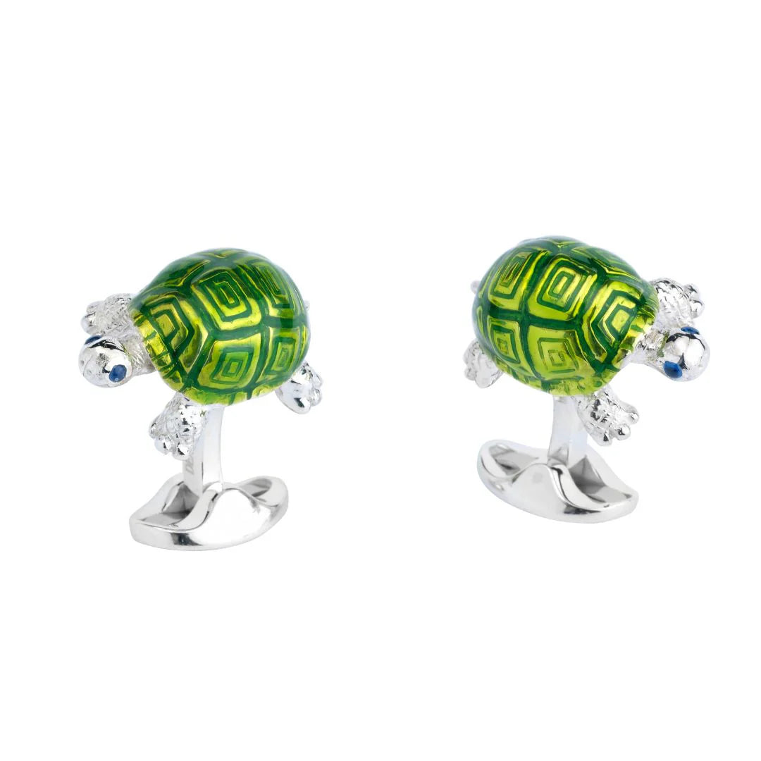 Silver Green Tortoise Cufflinks with Enamel Shell - Deakin & Francis | EB London