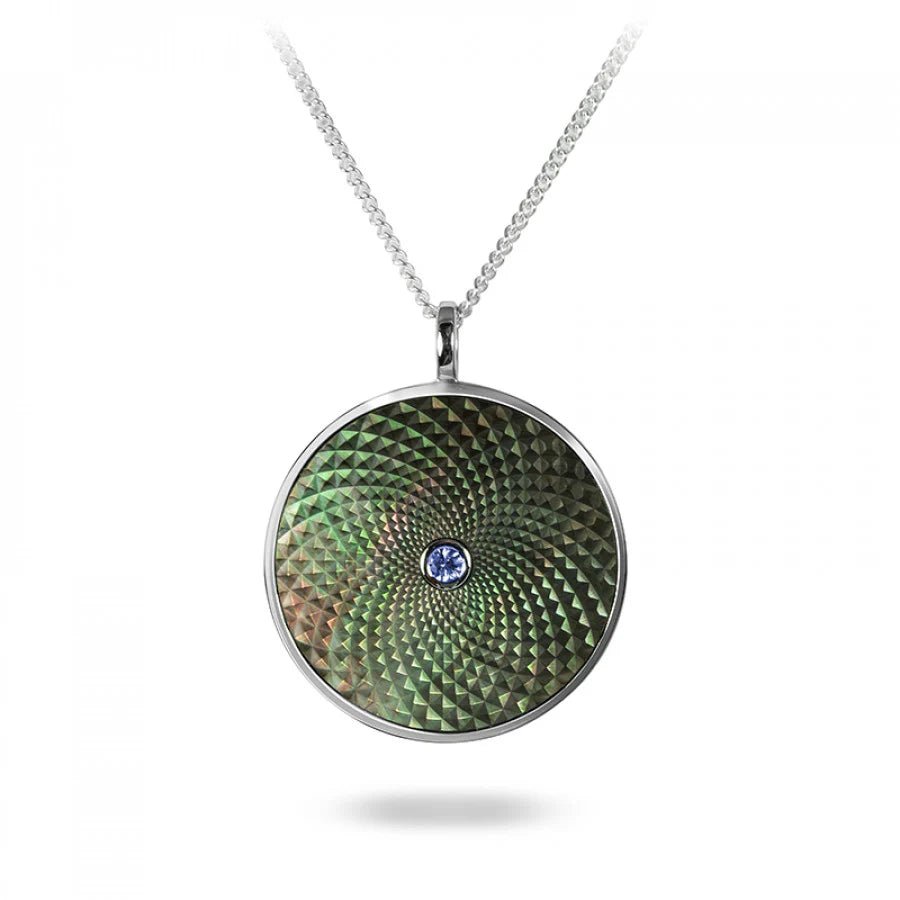 Silver Large Pendant with Grey Mother - of - Pearl and Blue Sapphire - Deakin & Francis - EB London