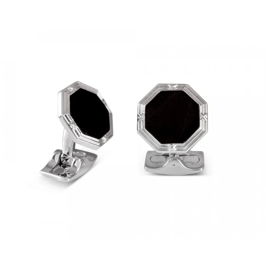 silver octagonal dress set with hand-cut onyx centre by Deakin & Francis at EB London