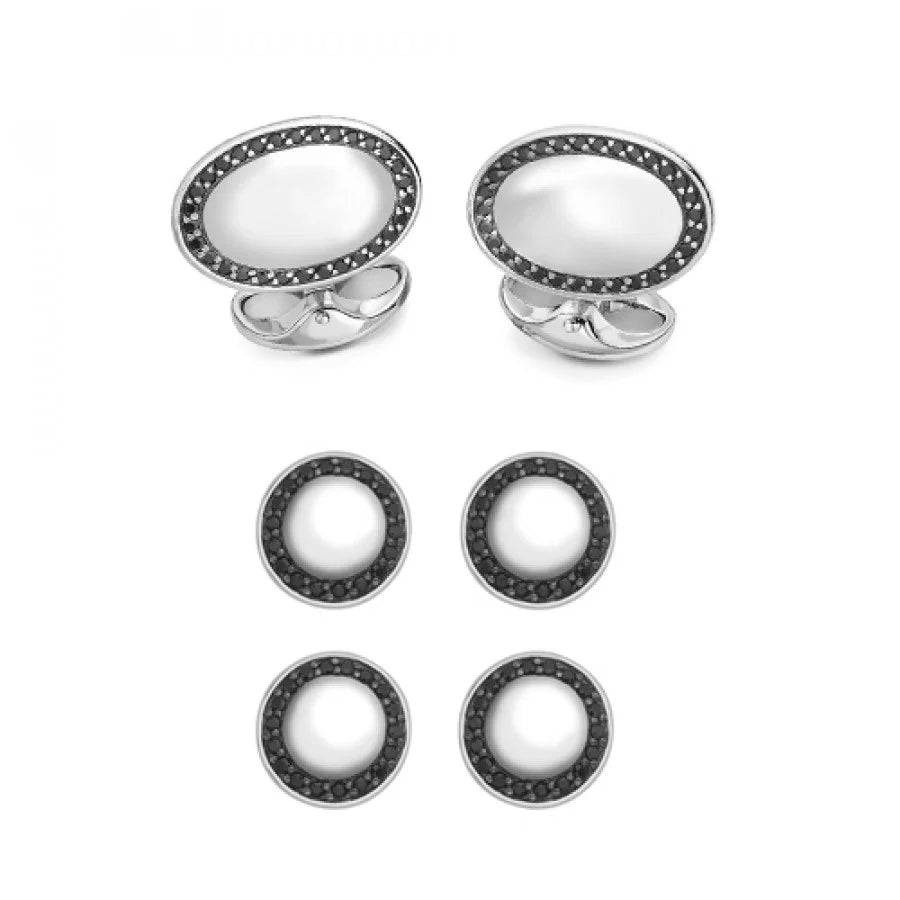 Sterling silver oval dress set with black spinel border by Deakin & Francis at EB London