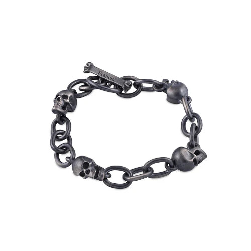 Sterling silver oxidised black skull bracelet with bone T-bar by Deakin & Francis at EB London