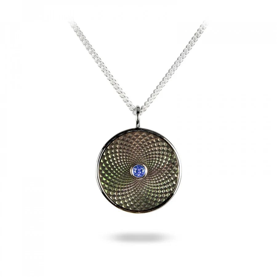 Silver Pendant with Grey Mother - of - Pearl and Blue Sapphire - Deakin & Francis - EB London