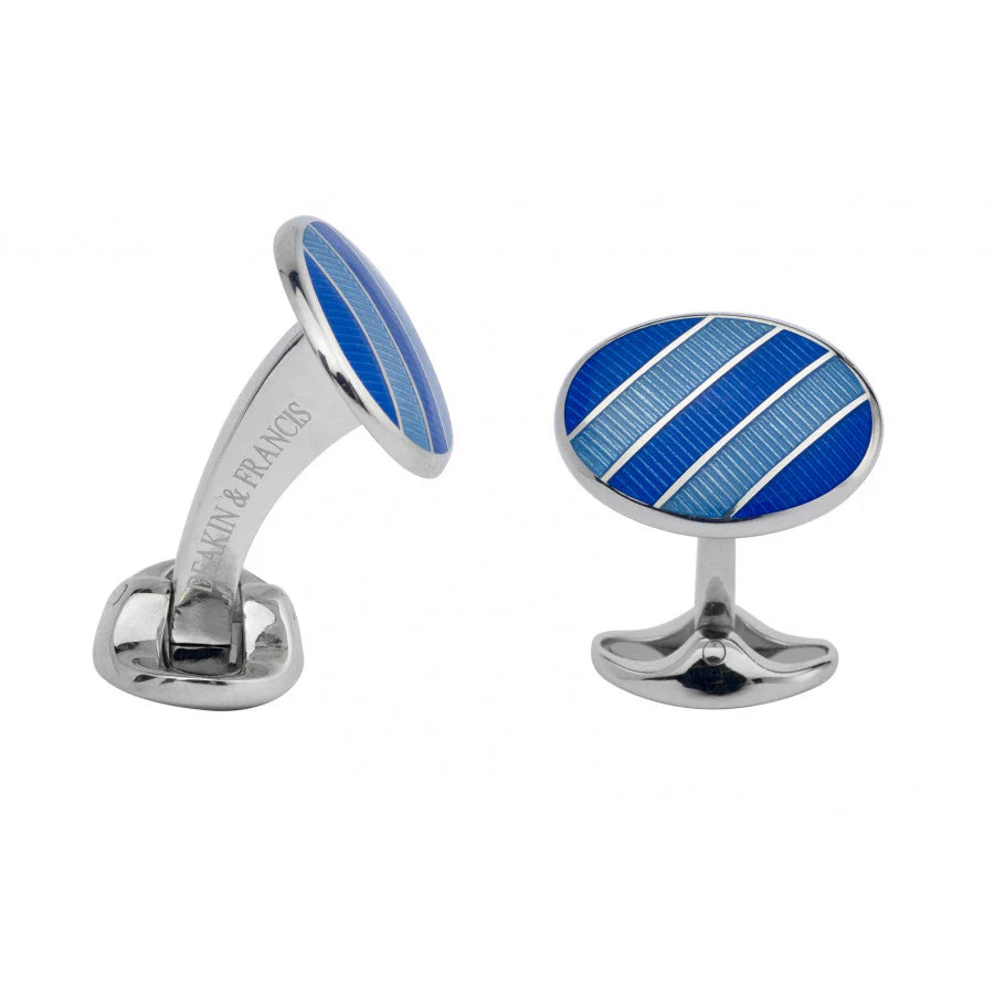 Silver Royal Blue and Denim Blue Enamel Cufflinks - Deakin & Francis | EB London