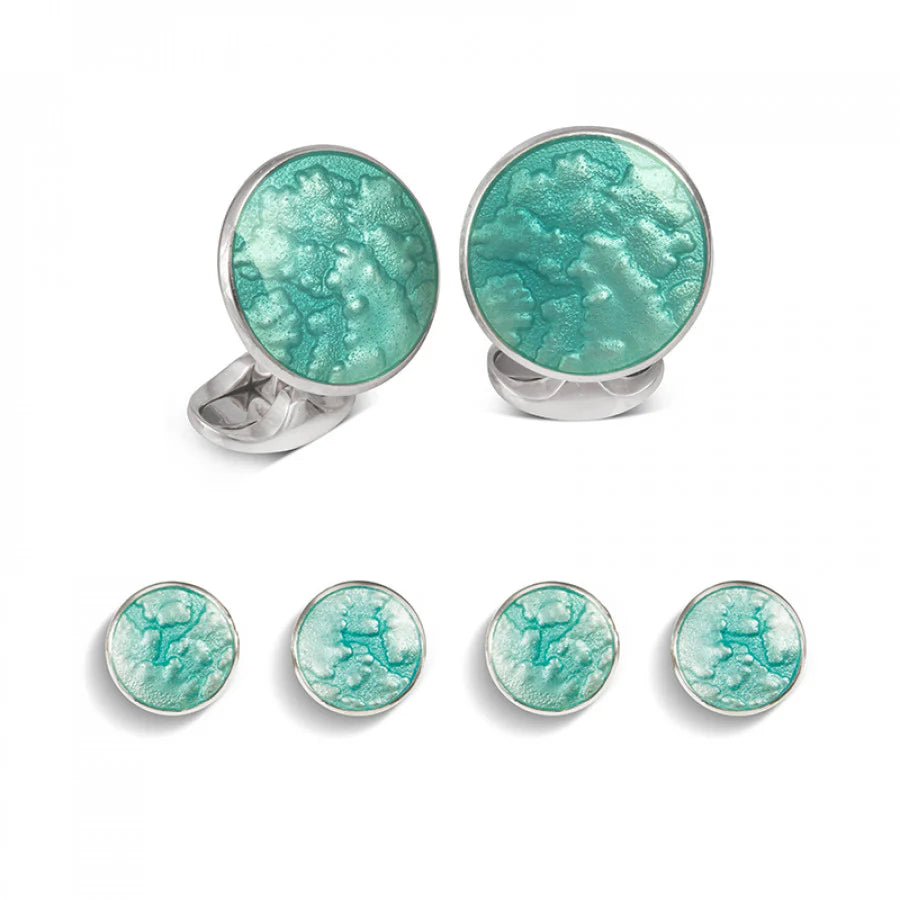 Sterling silver turquoise haze enamel dress set with swirling grey pattern by Deakin & Francis at EB London