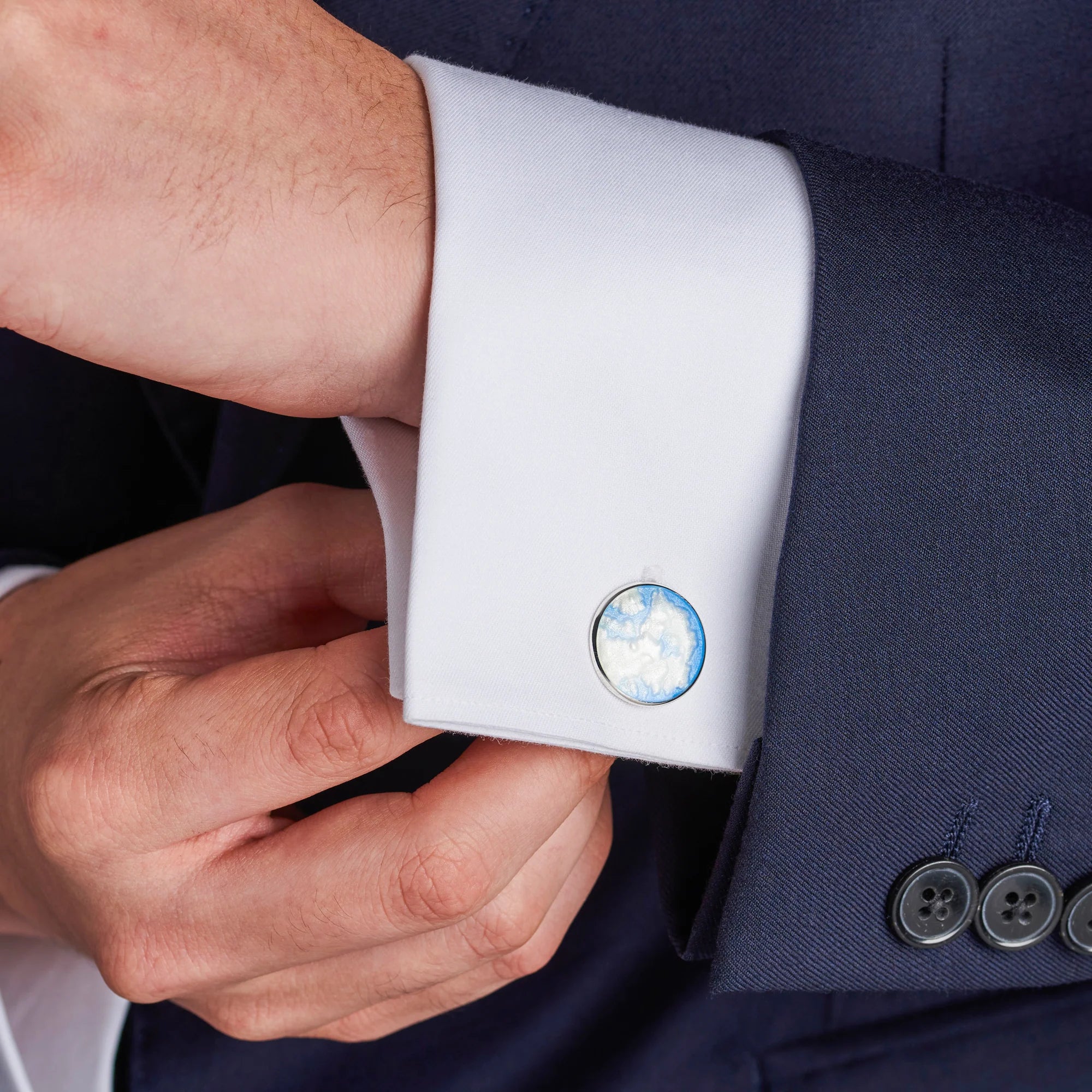 Sky Blue Winter Haze Enamel Cufflinks - Deakin & Francis | EB London