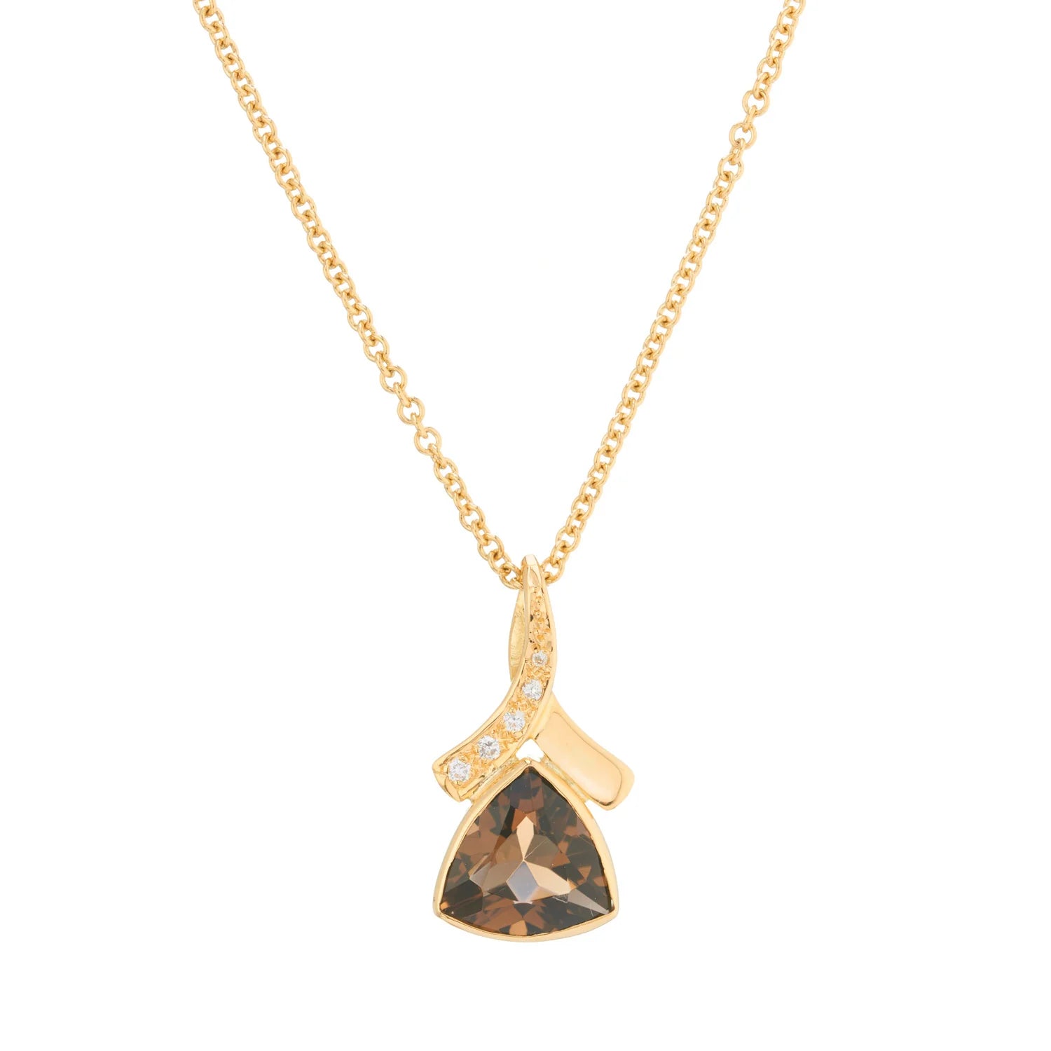 18ct yellow gold trilliant cut smoky quartz and diamond pendant by Deakin & Francis at EB London