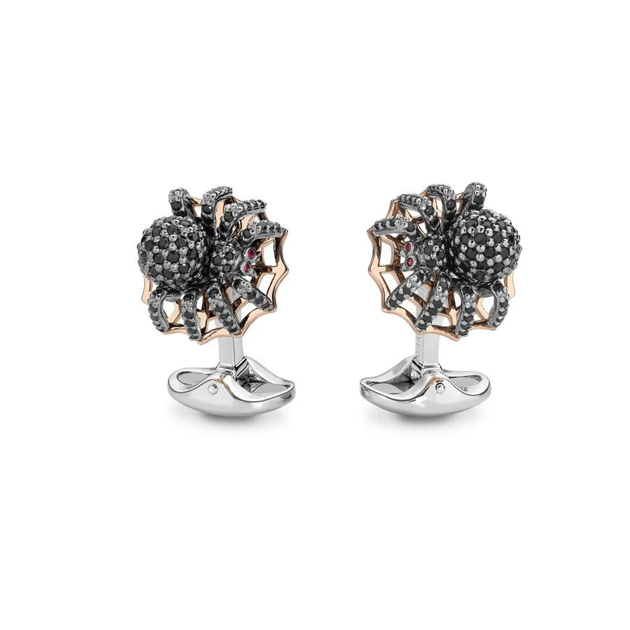 Sterling Silver Black Spinel Spider Cufflinks with Ruby Eyes – Deakin & Francis - EB London