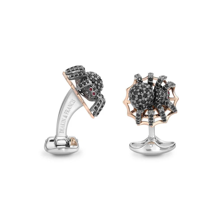 Sterling Silver Black Spinel Spider Cufflinks with Ruby Eyes – Deakin & Francis - EB London