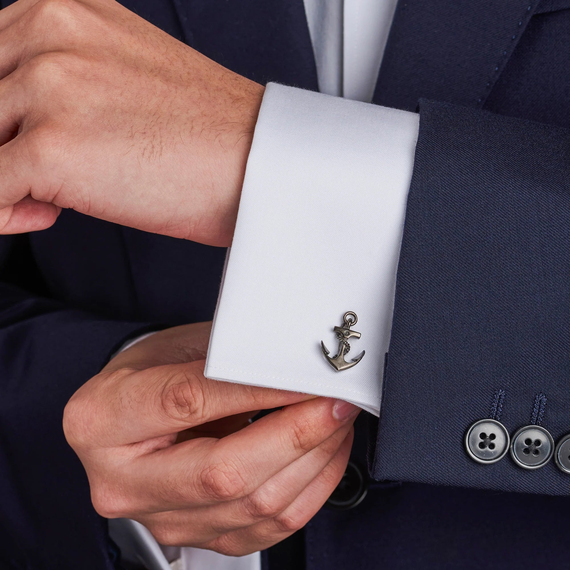 Sterling Silver Anchor Cufflinks with Oxidised Finish – Deakin & Francis - EB London