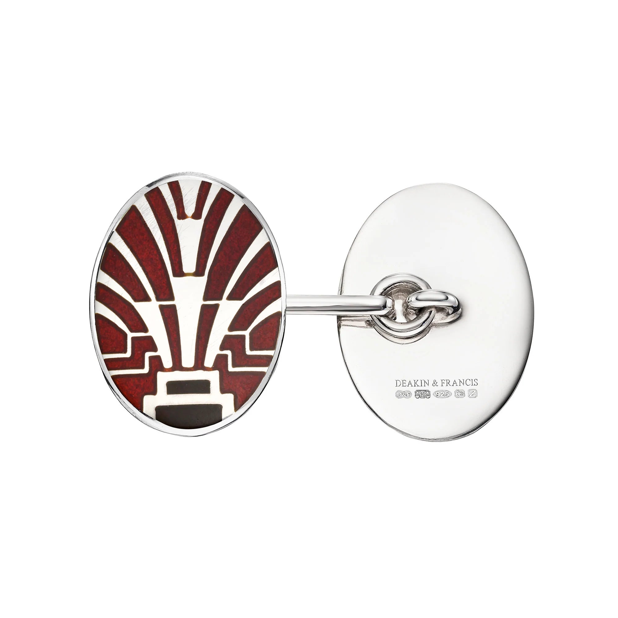 Silver Art Deco Aztec Cufflinks with Red Enamel - Deakin & Francis | EB London