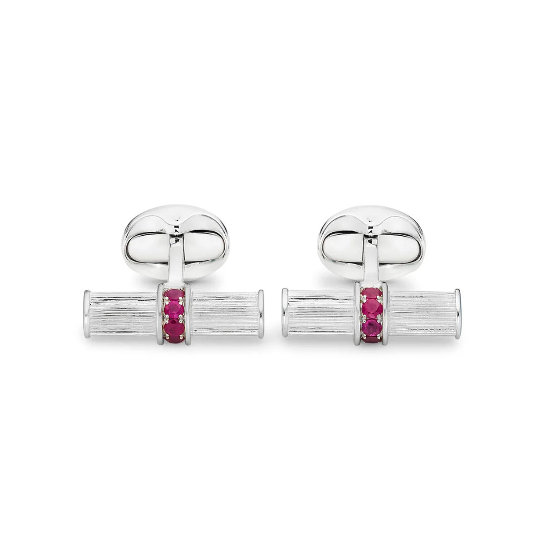 Sterling Silver Bar Cufflinks with Ruby Centre - Deakin & Francis - EB London