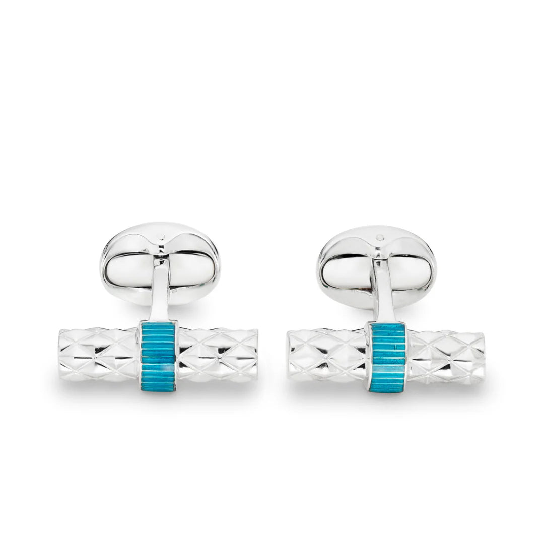 Sterling Silver Bar Cufflinks with Turquoise Enamel Centre – Deakin & Francis