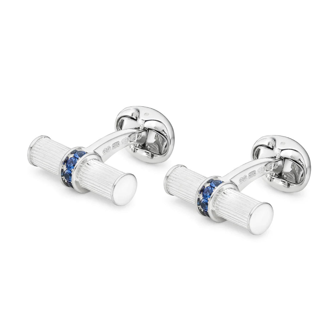 Sterling Silver Bar Cufflinks with Sapphire Centre - Deakin & Francis - EB London