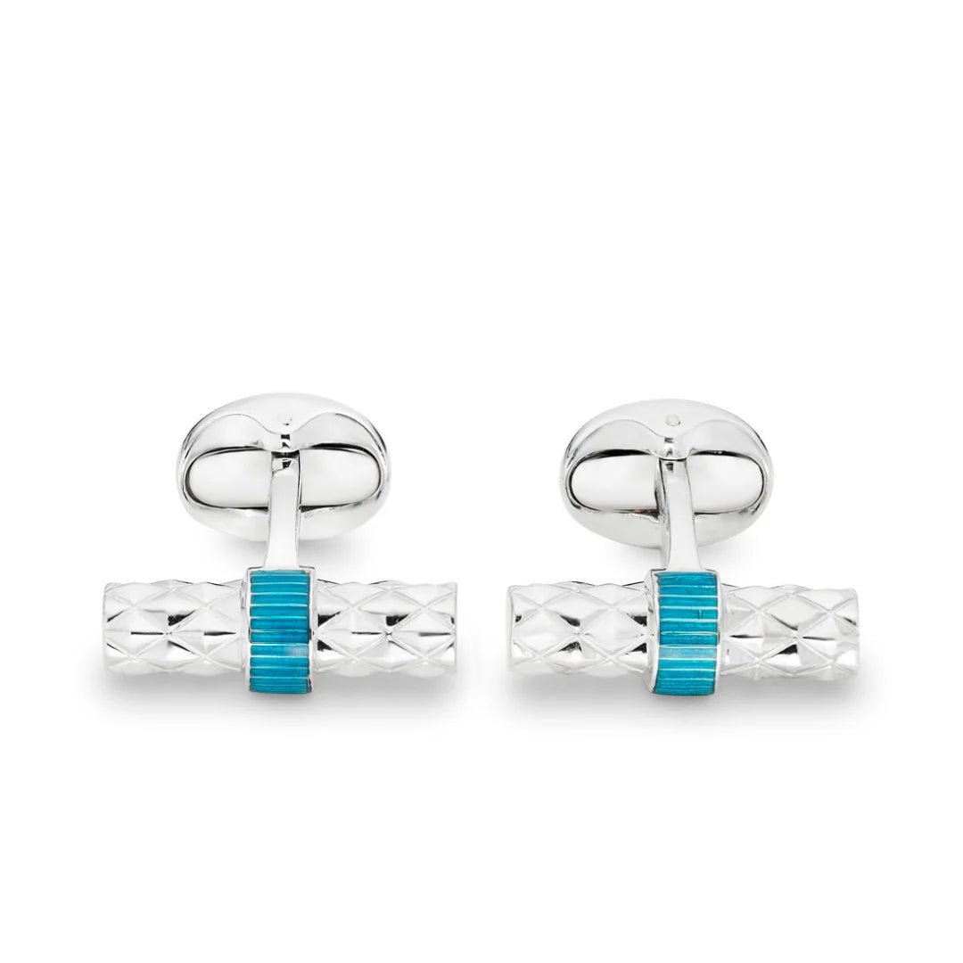 Sterling Silver Bar Cufflinks with Turquoise Enamel Centre – Deakin & Francis - EB London