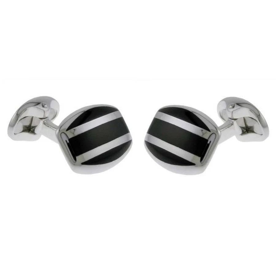 Sterling Silver Barrel Cufflinks with Striped Onyx Inlay – Deakin & Francis - EB London
