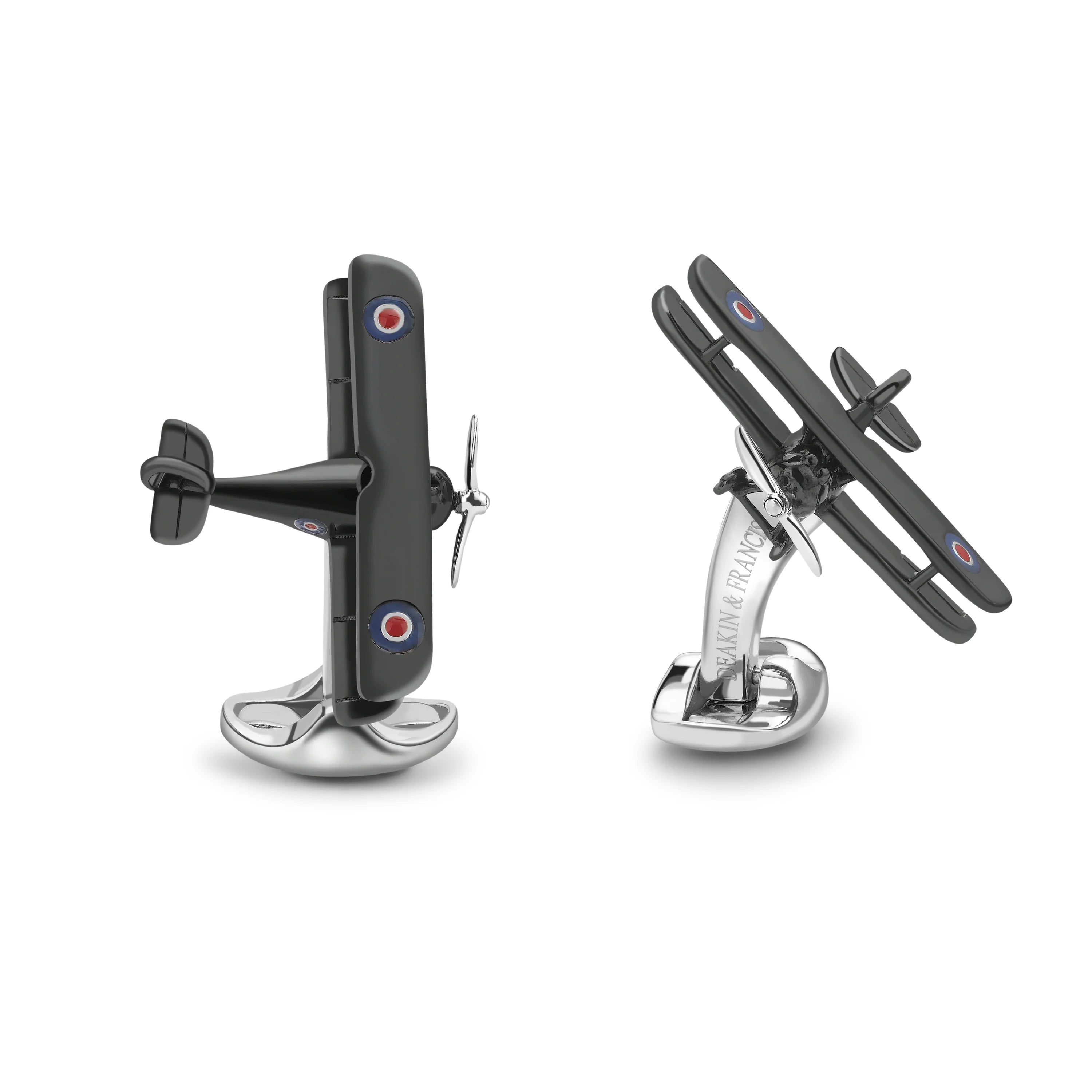 Silver Black Biplane Cufflinks with Propeller Detail - Deakin & Francis | EB London