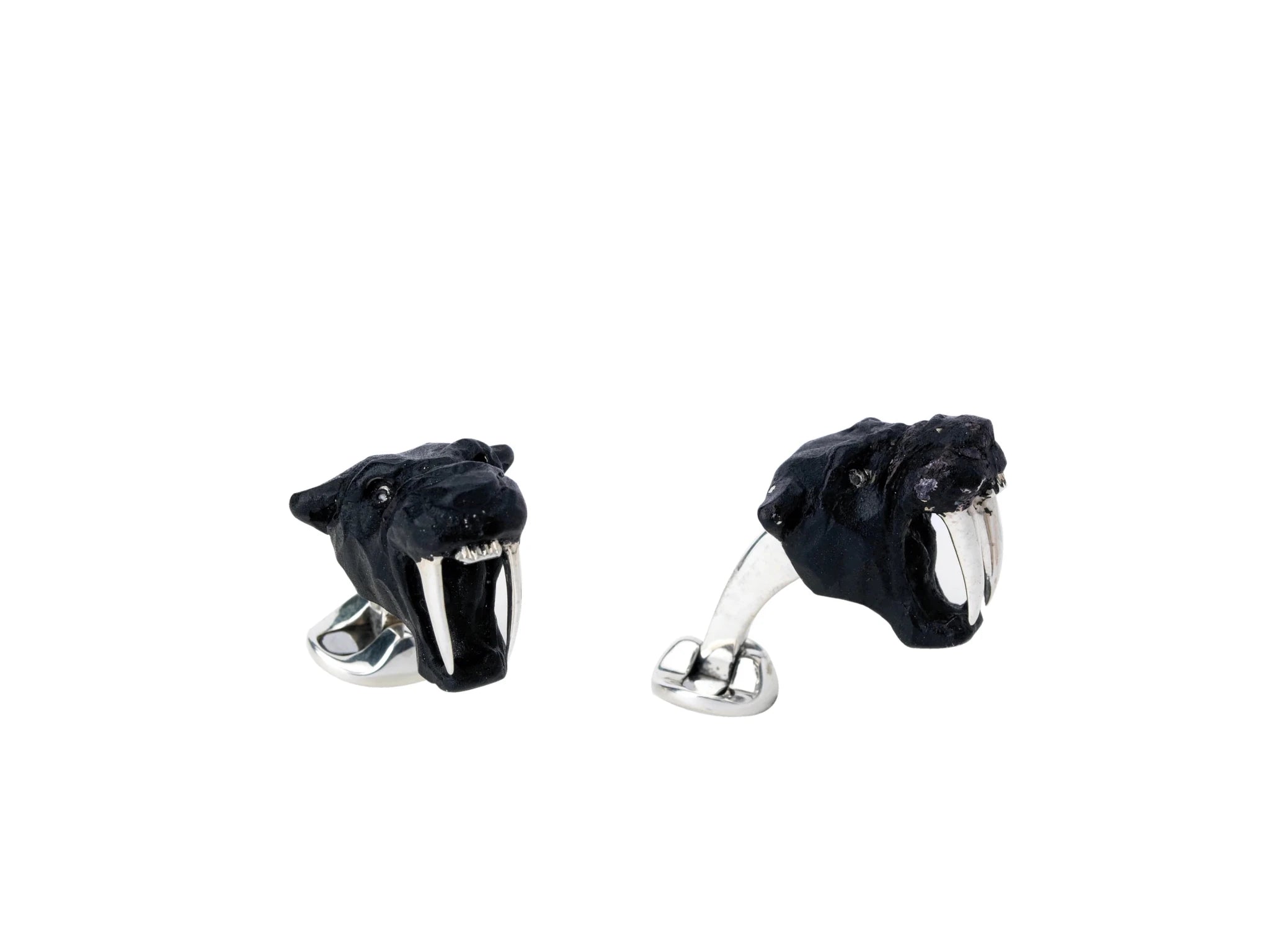 Sterling Silver Black Saber - Tooth Tiger Cufflinks with Diamond Eyes – Deakin & Francis - EB London