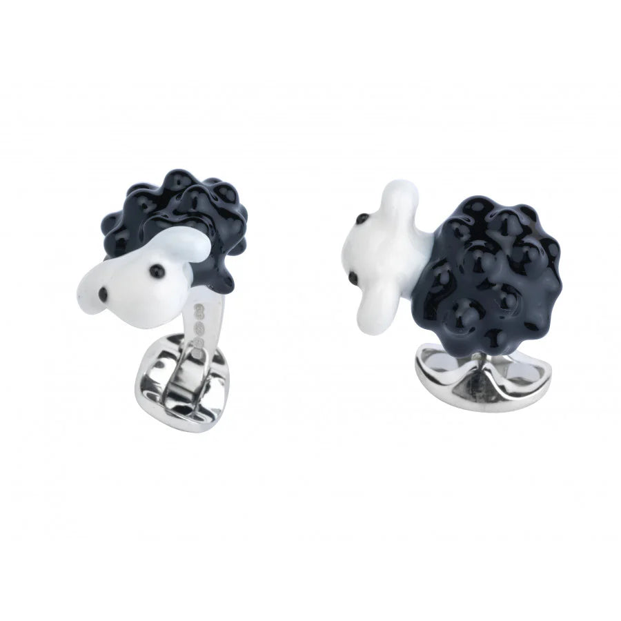 Silver Black Sheep Cufflinks with Hand-Enamelled Detail - Deakin & Francis | EB London