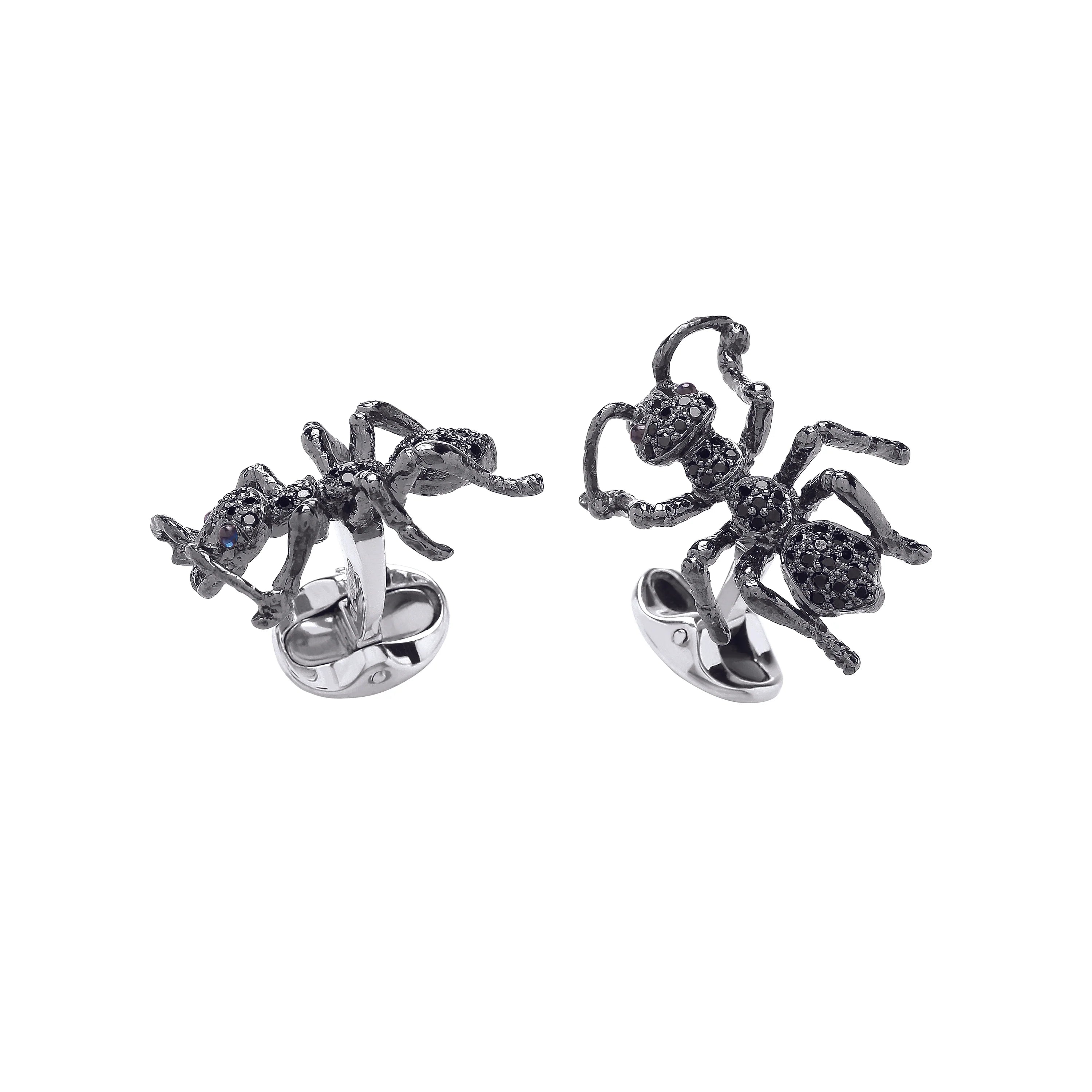Sterling Silver Black Spinel Ant Cufflinks with Sapphire Eyes - Deakin & Francis - EB London