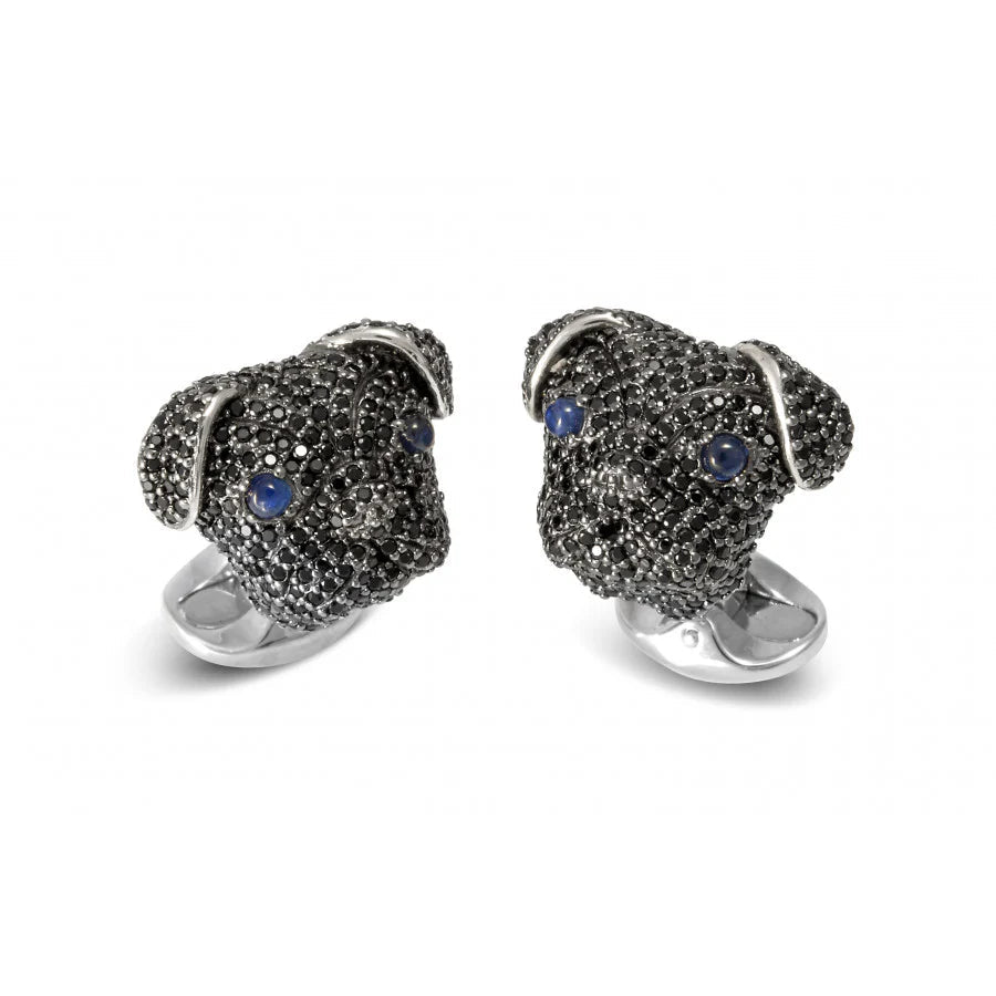 Sterling Silver Black Spinel Pug Cufflinks with Sapphire Eyes – Deakin & Francis (Pre - Order) - EB London
