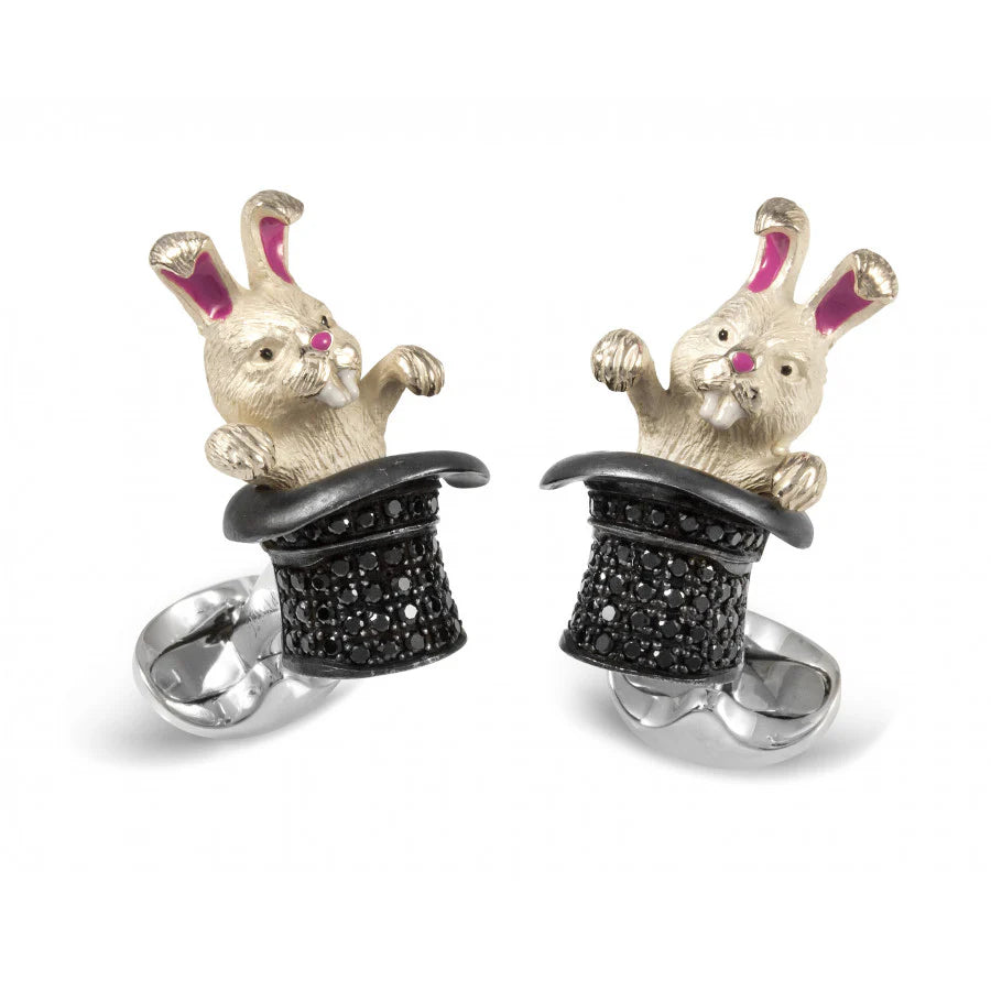 Sterling Silver Black Spinel Rabbit in Hat Cufflinks - Deakin & Francis - EB London