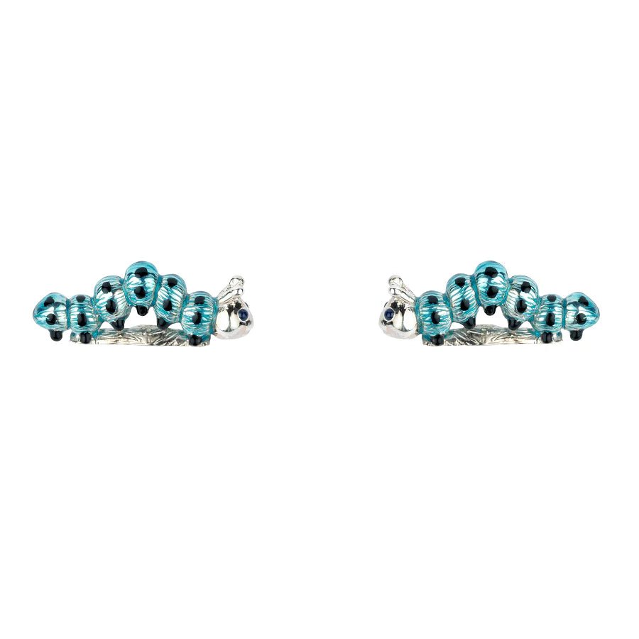 Sterling Silver Blue and Black Enamel Caterpillar Cufflinks with Sapphire Eyes – Deakin & Francis - EB London