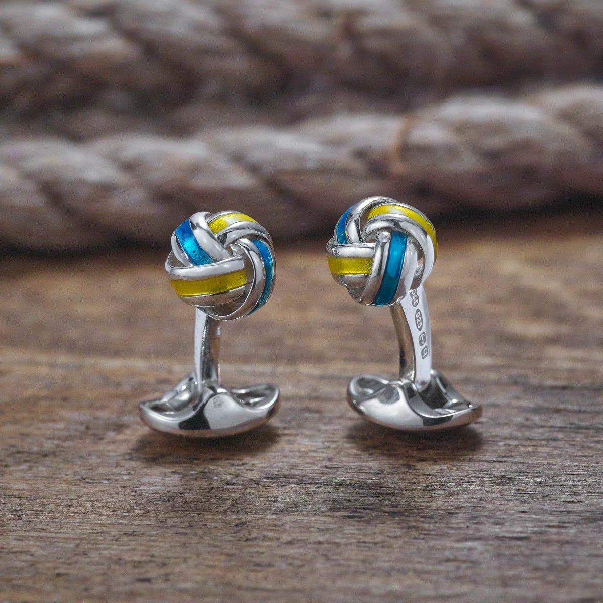 Sterling Silver Blue and Yellow Enamel Knot Cufflinks – Deakin & Francis - EB London