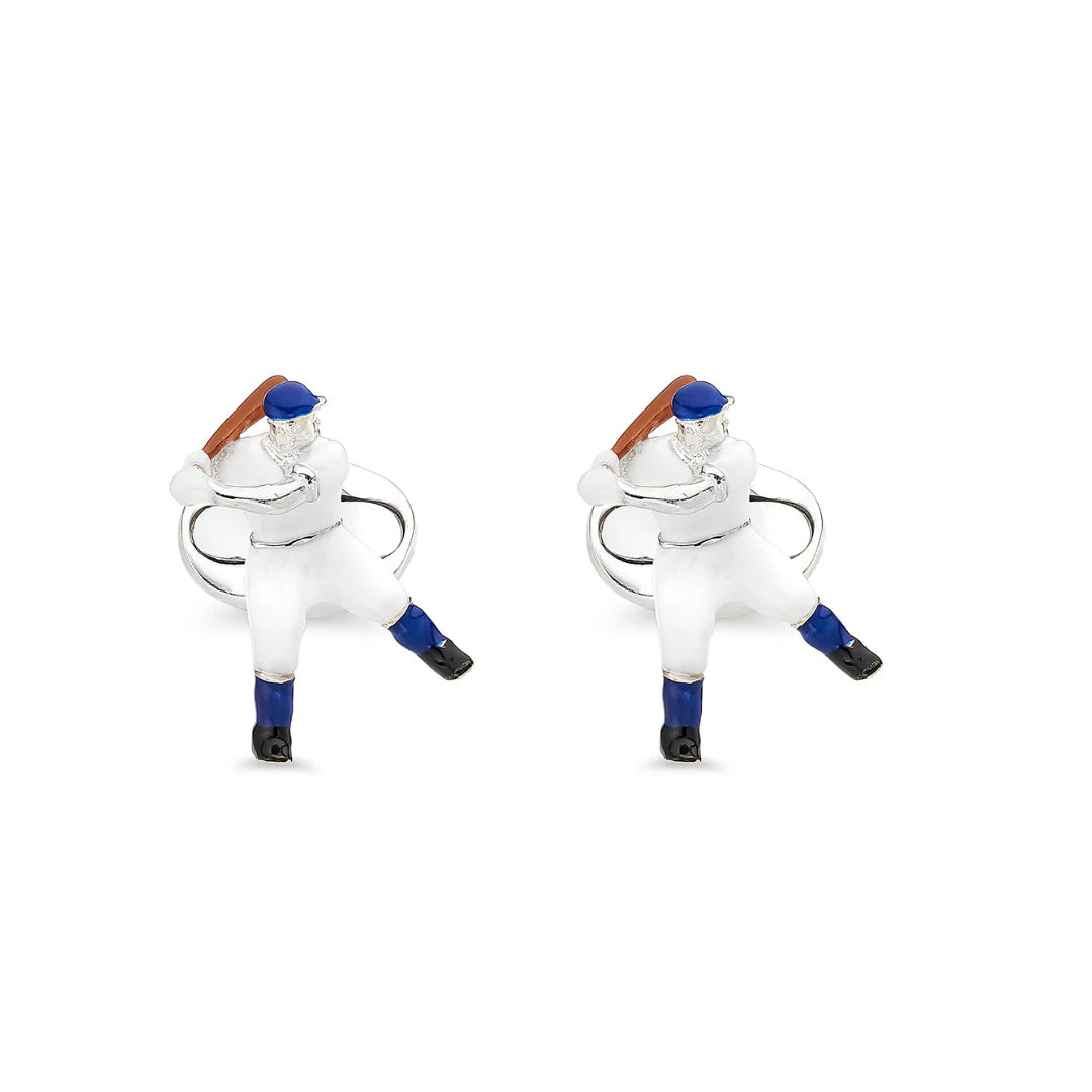 Silver Baseball Player Cufflinks in Blue - Deakin & Francis | EB London