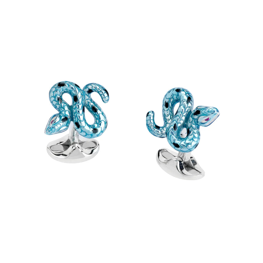 Luxury Sterling Silver Blue and Black Enamel Snake Cufflinks - Deakin & Francis | EB London