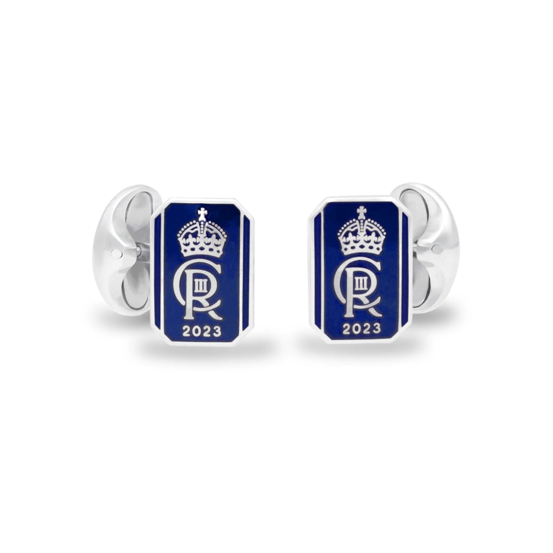 Luxury Sterling Silver Oblong Enamel Coronation Cufflinks - Blue - Deakin & Francis | EB London