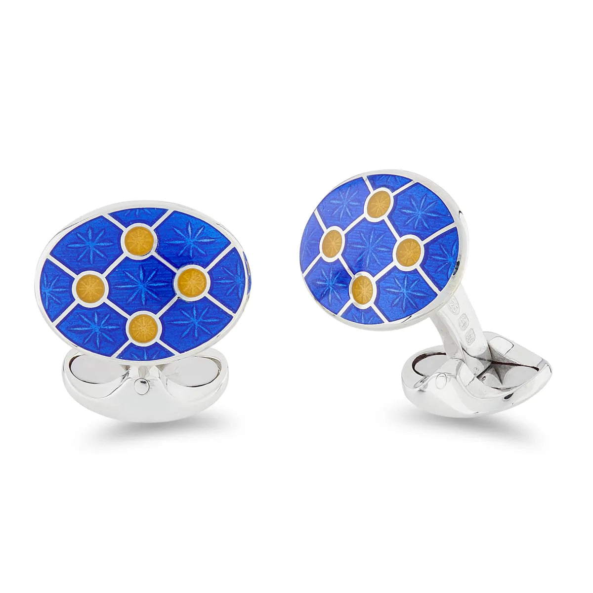 Silver Blue Enamel Cufflinks with Yellow Dot Design - Deakin & Francis | EB London