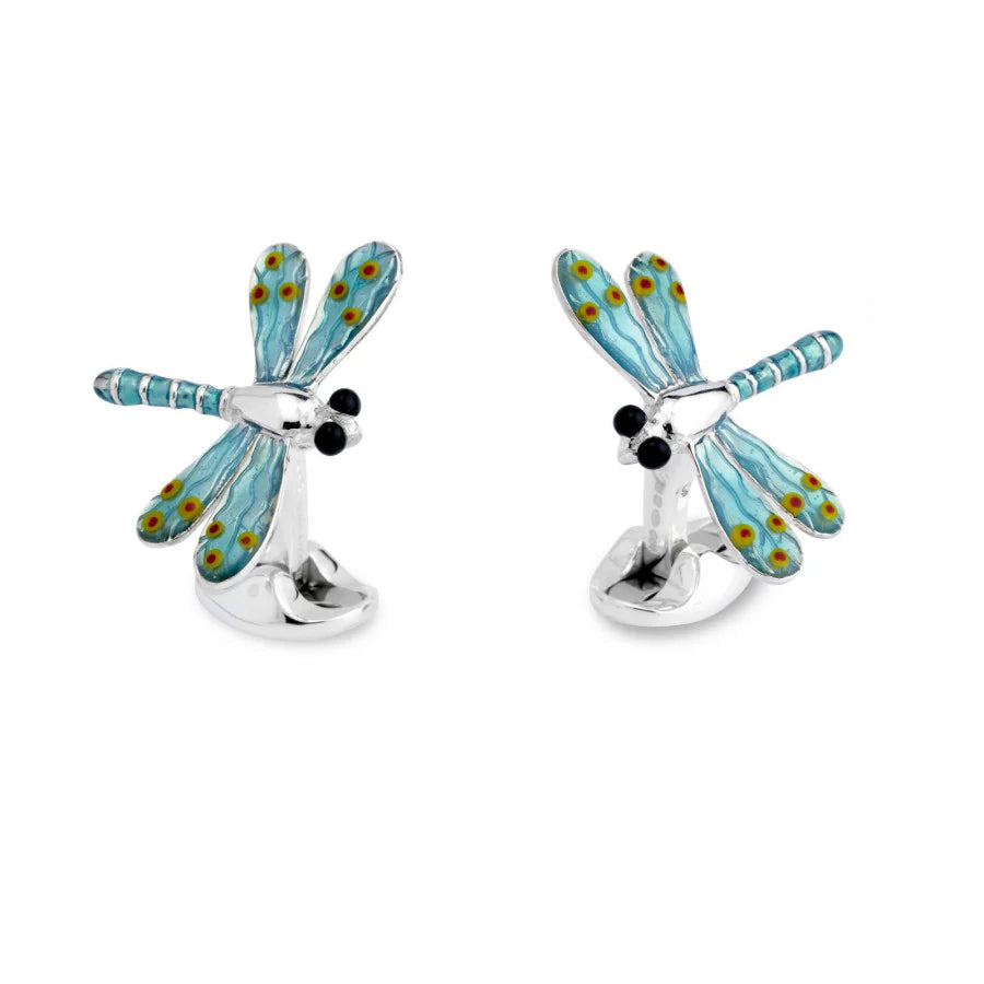 Silver Blue Dragonfly Cufflinks with Enamel Detail - Deakin & Francis | EB London