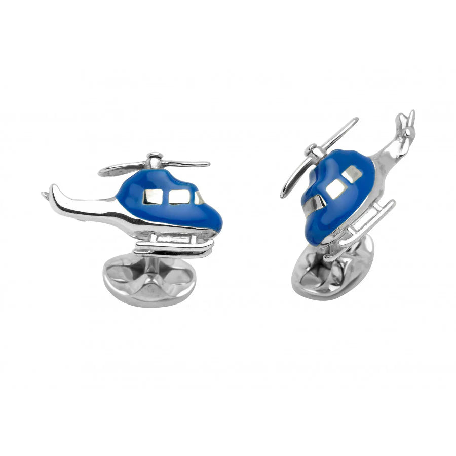 Silver Blue Helicopter Cufflinks with Rotating Propeller - Deakin & Francis | EB London