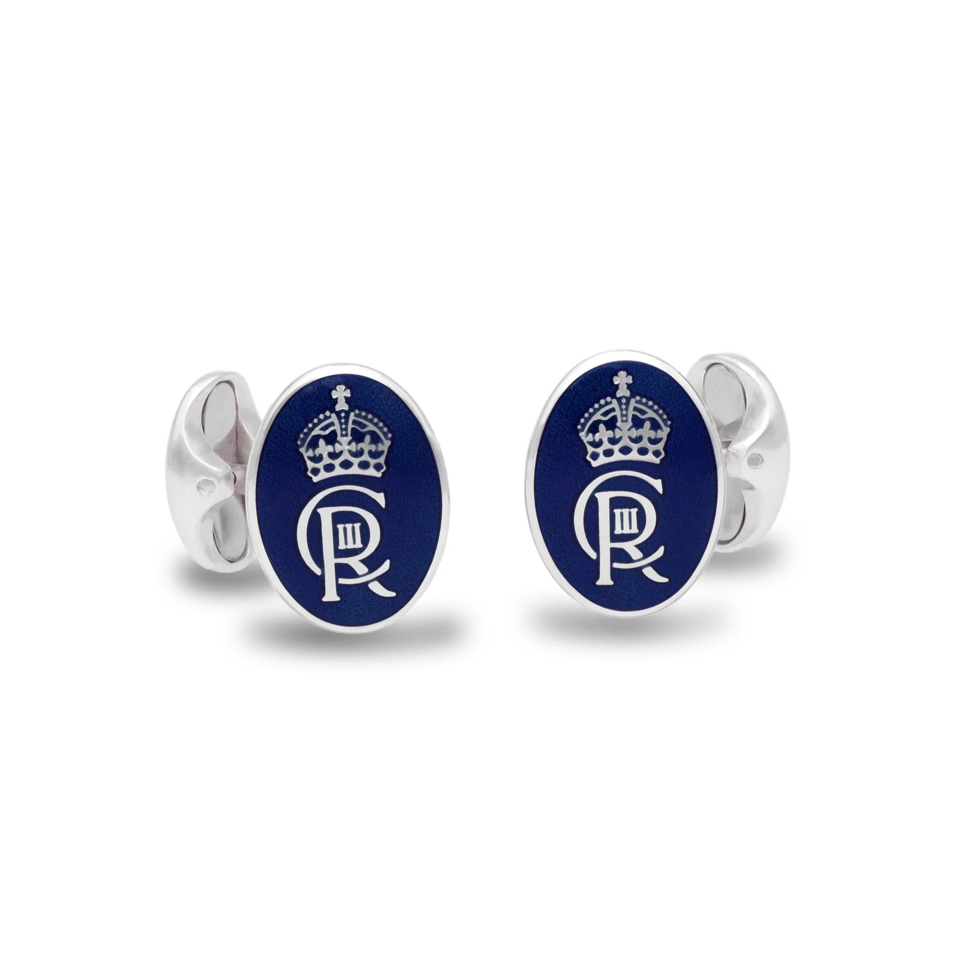 Luxury Sterling Silver Oval Enamel Coronation Cufflinks - Blue - Deakin & Francis | EB London