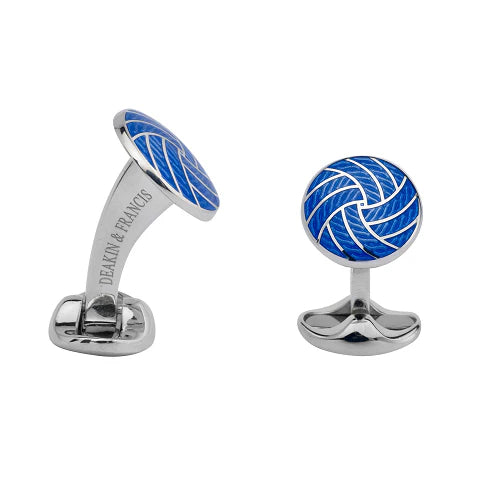 Luxury Sterling Silver Blue Enamel Round Pattern Cufflinks - Deakin & Francis | EB London


