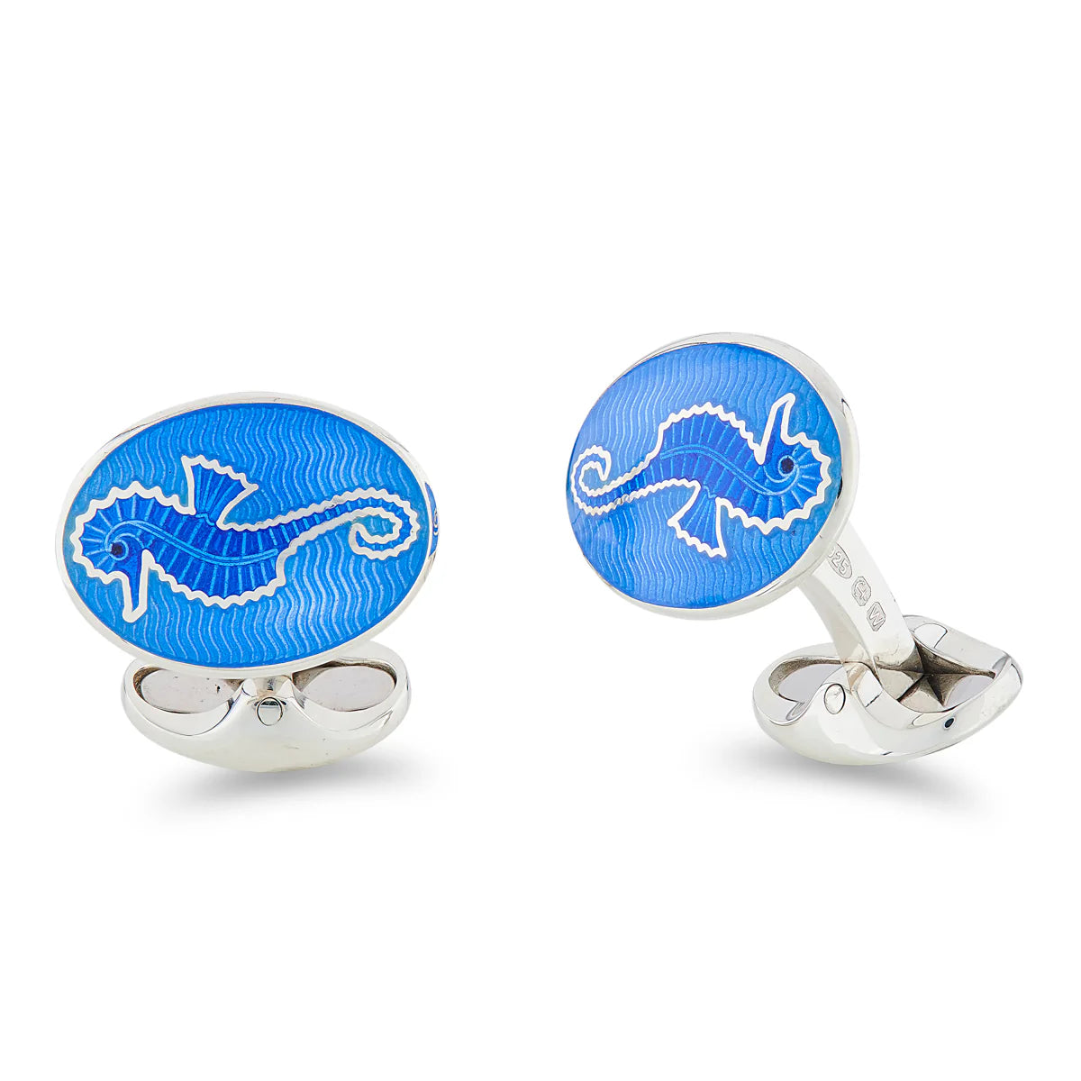 Luxury Sterling Silver Blue Enamel Seahorse Cufflinks - Deakin & Francis | EB London