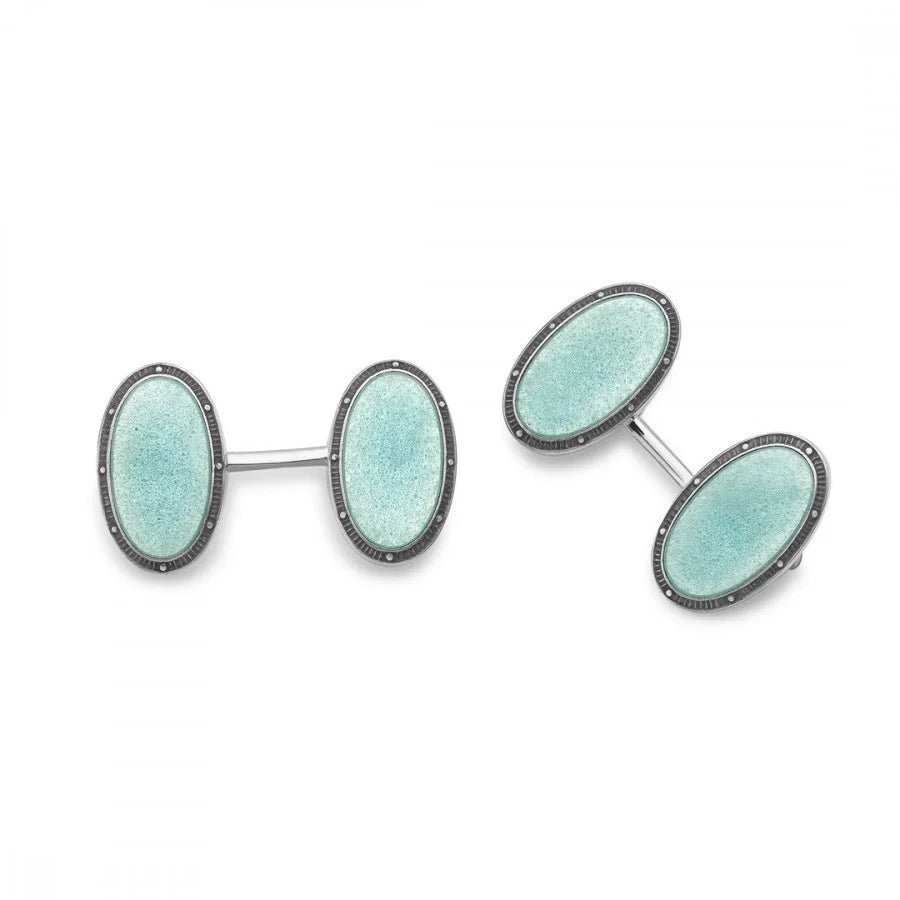 Sterling Silver Blue Oval Vitreous Enamel Vintage Cufflinks – Deakin & Francis - EB London