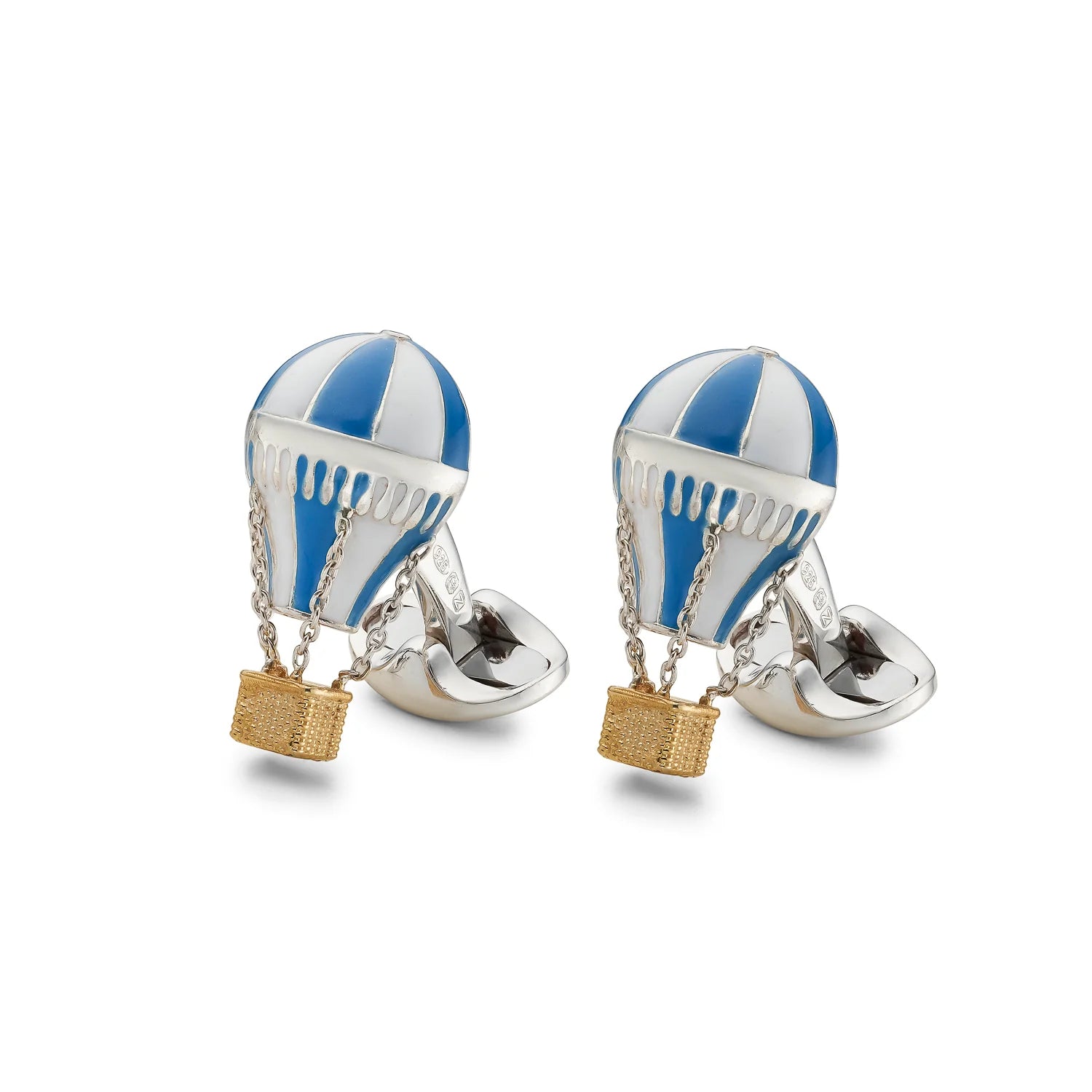 Luxury Silver Blue & White Enamel Air Balloon Cufflinks - Deakin & Francis - EB London