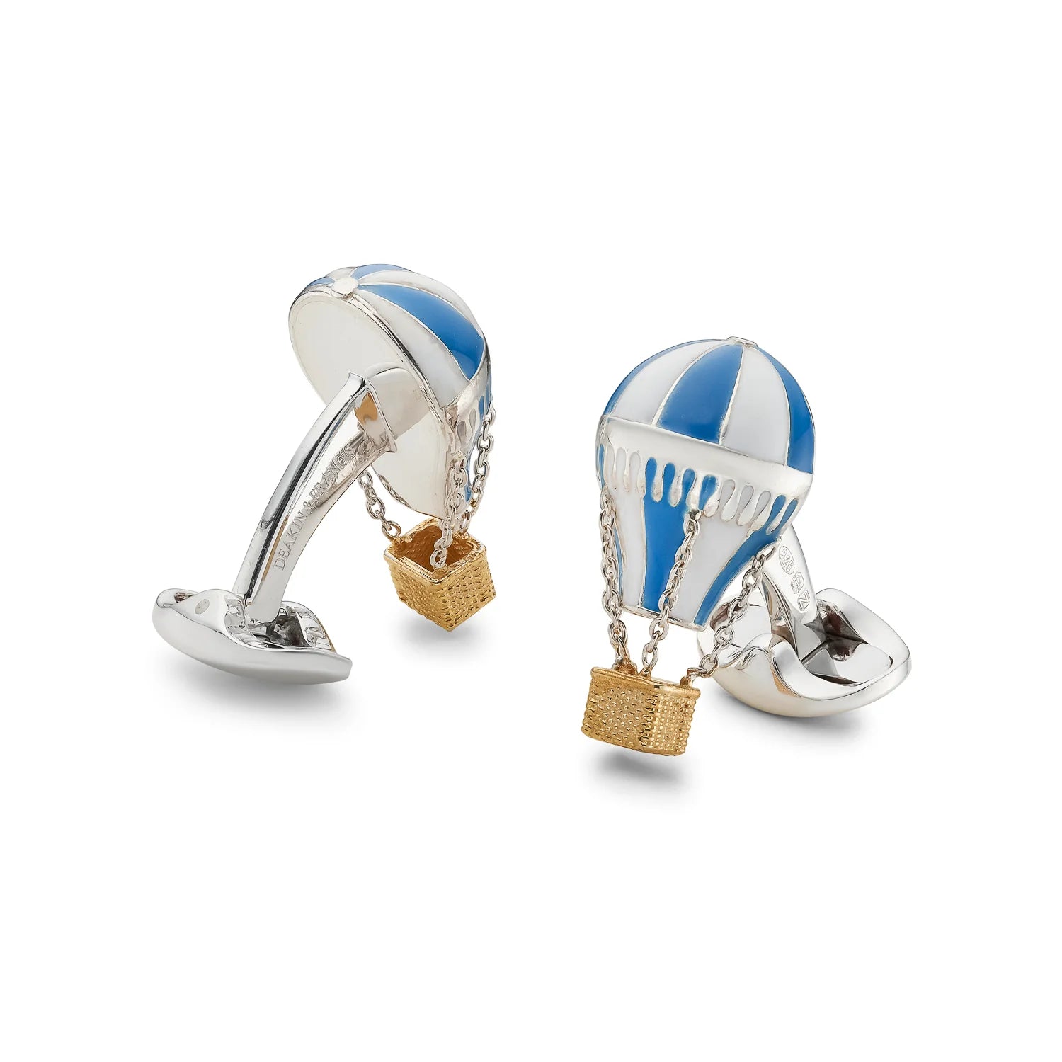 Silver Blue & White Enamel Air Balloon Cufflinks - Deakin & Francis - EB London
