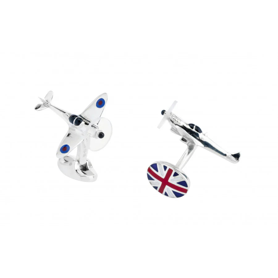 Silver Spitfire Cufflinks with Union Jack Detail - Deakin & Francis | EB London