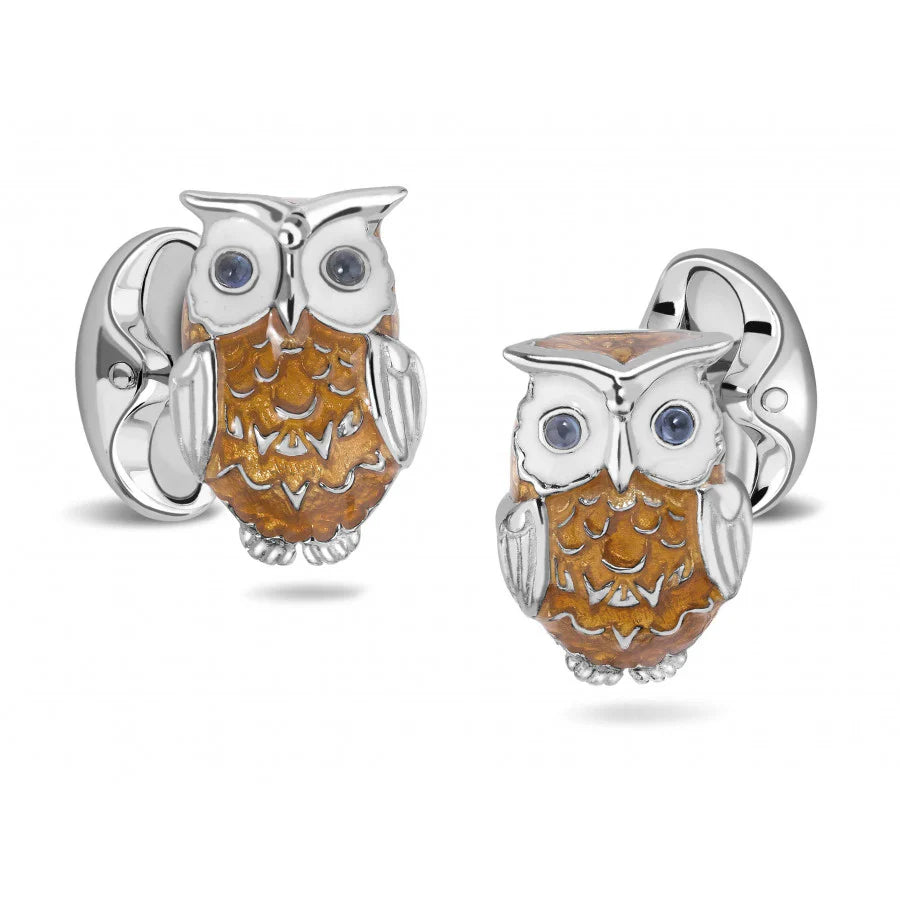 Sterling Silver Brown Owl Cufflinks with Sapphire Eyes – Deakin & Francis - EB London