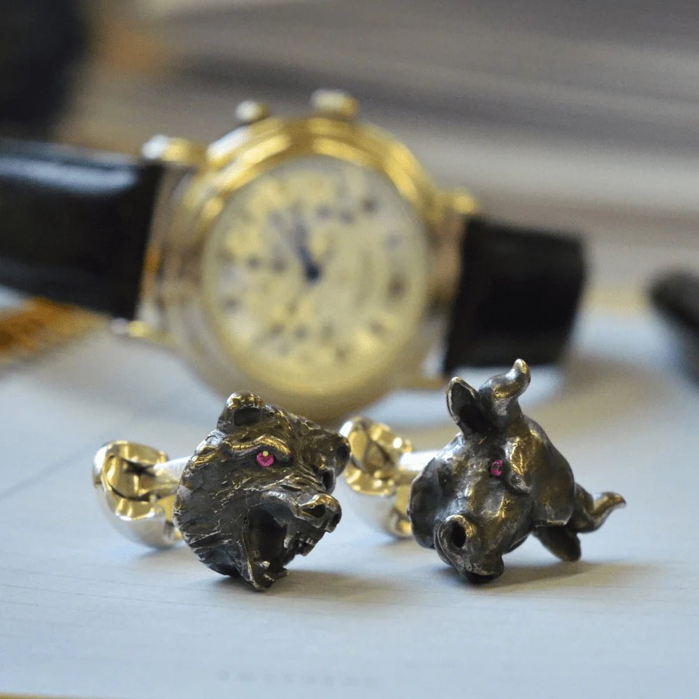 Sterling Silver Bull & Bear Cufflinks with Ruby Eyes – Deakin & Francis - EB London