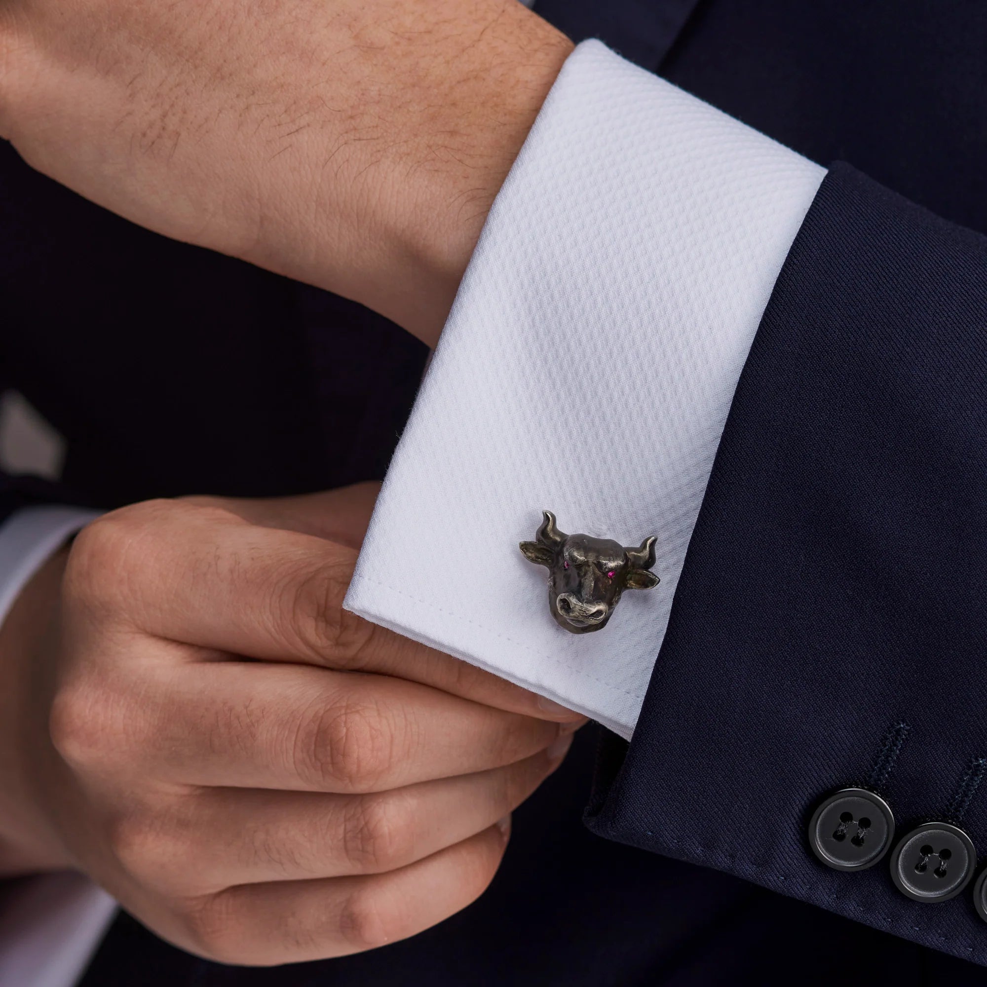Sterling Silver Bull & Bull Cufflinks with Ruby Eyes – Deakin & Francis - EB London
