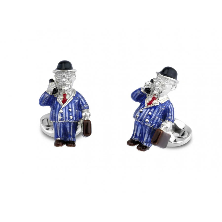 Sterling Silver Businessman Cufflinks with Moving Legs - Blue - Deakin & Francis - EB London