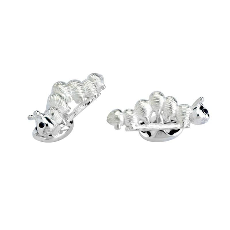 Luxury Sterling Silver Caterpillar Cufflinks with Sapphire Eyes - Deakin & Francis | EB London