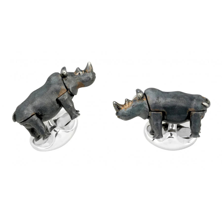 Sterling Silver Charging Rhino Cufflinks with Movable Head & Legs – Deakin & Francis - EB London
