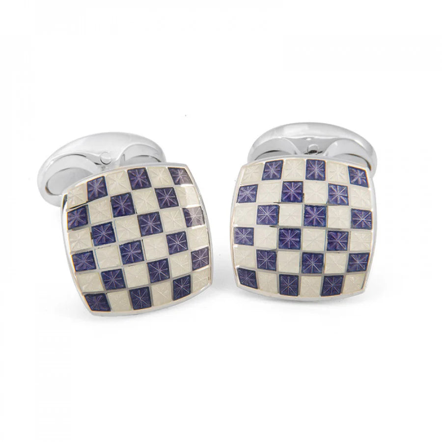 Luxury Sterling Silver Enamel Checkerboard Cufflinks in Purple - Deakin & Francis | EB London

