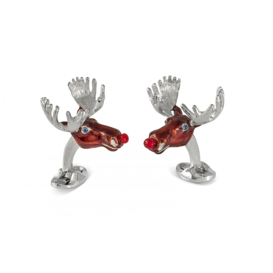 Luxury Sterling Silver Christmas Moose Cufflinks with Red Noses - Deakin & Francis | EB London
