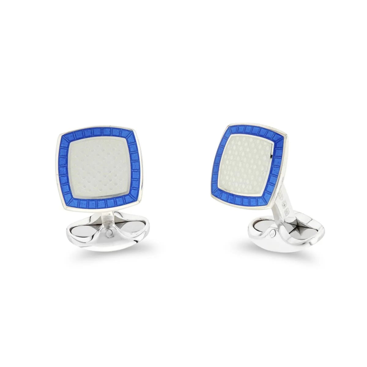 Sterling Silver Clear Enamel Cufflinks With Sky Blue Border – Deakin & Francis - EB London
