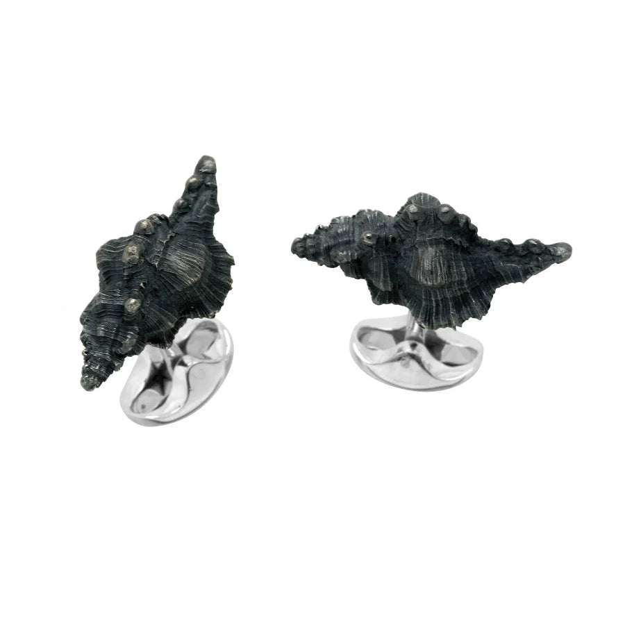 Silver Black Seashell Cufflinks with Enamel Detail - Deakin & Francis | EB London